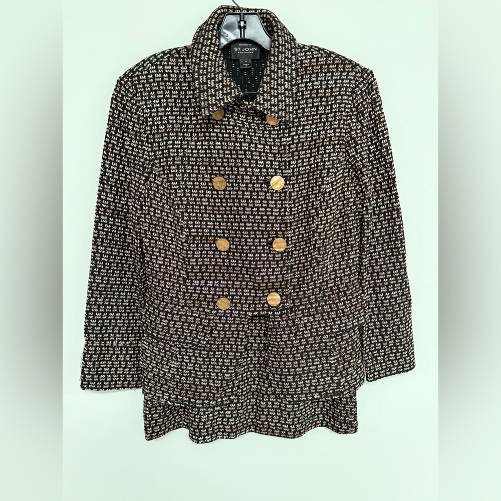 St John Black and Gold Double-Breasted skirt suit